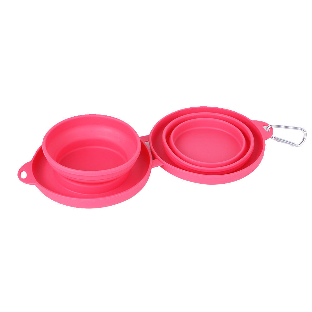 Portable 2 in 1 Silicone Pet Bowls with Carabiner, Collapsible Double Travel Dog Bowls for Food and Water Feeding, Foldable Camping Dog Cat Bowl